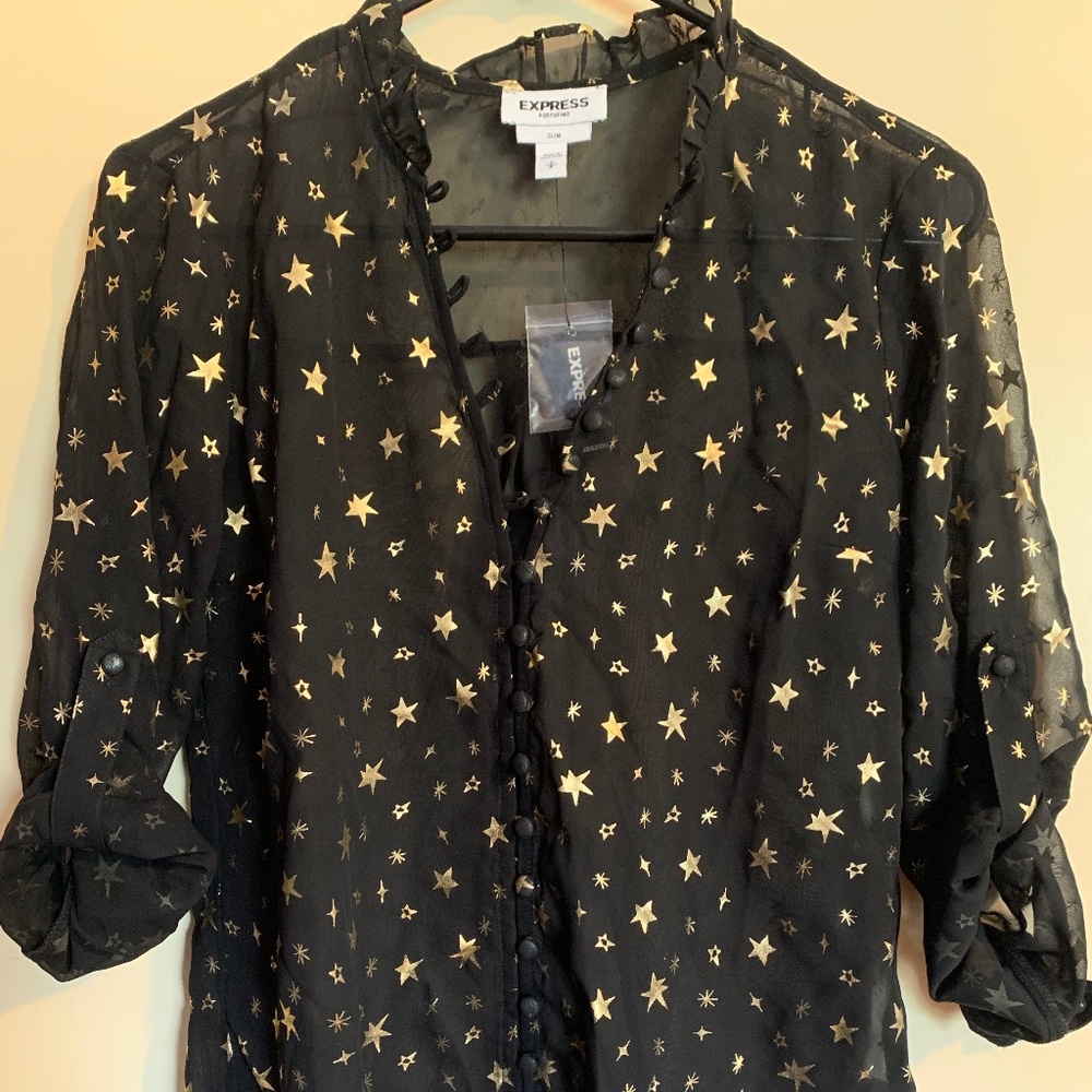 Express Portofino Slim Fit - S - Blk w/ Gold Stars